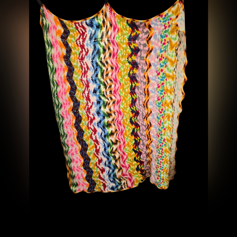 Vintage Hand Crafted Serpentine design Crochet Afghan Blanket Throw